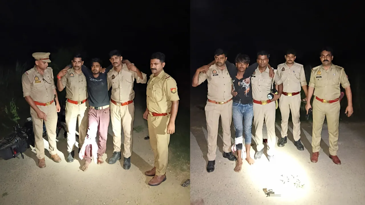 आजमगढ़ मुठभेड़: 25-25 हजार के दो इनामी बदमाश गिरफ्तार, पुलिस एनकाउंटर में पैर में लगी गोली