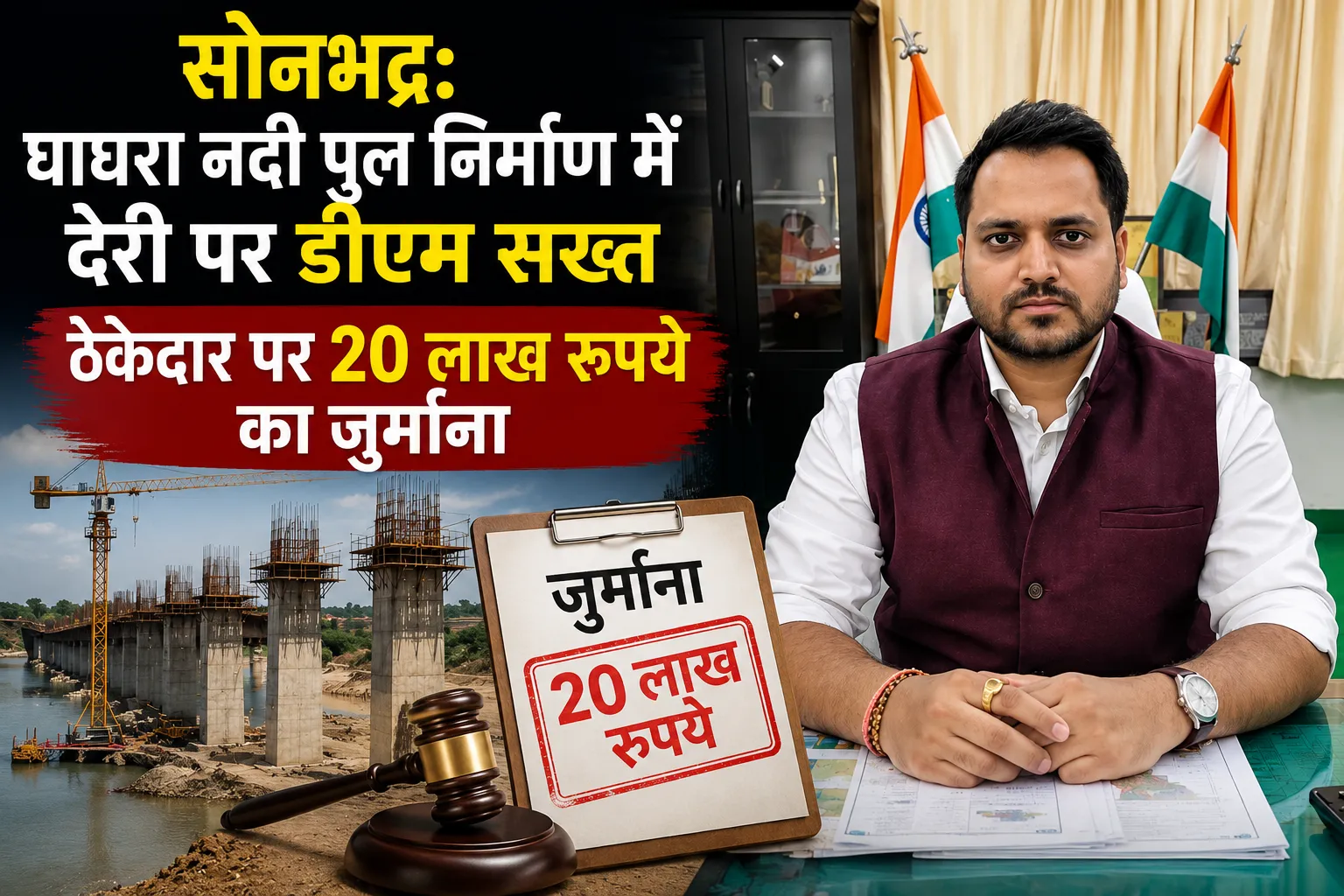 सोनभद्र: घाघरा नदी पुल निर्माण में देरी पर डीएम सख्त, ठेकेदार पर 20 लाख रुपये का जुर्माना