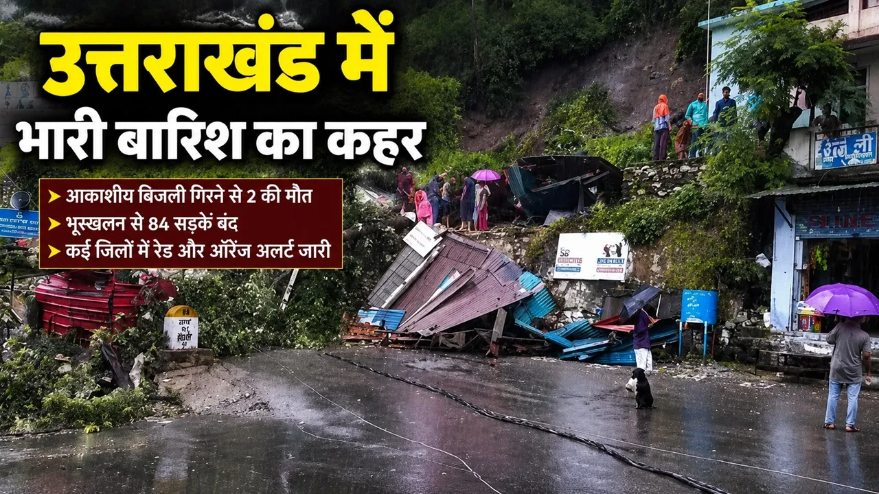 उत्तराखंड में भारी बारिश का कहर : आकाशीय बिजली गिरने से दो की मौत, 84 सड़कें बंद; कई जिलों में रेड अलर्ट