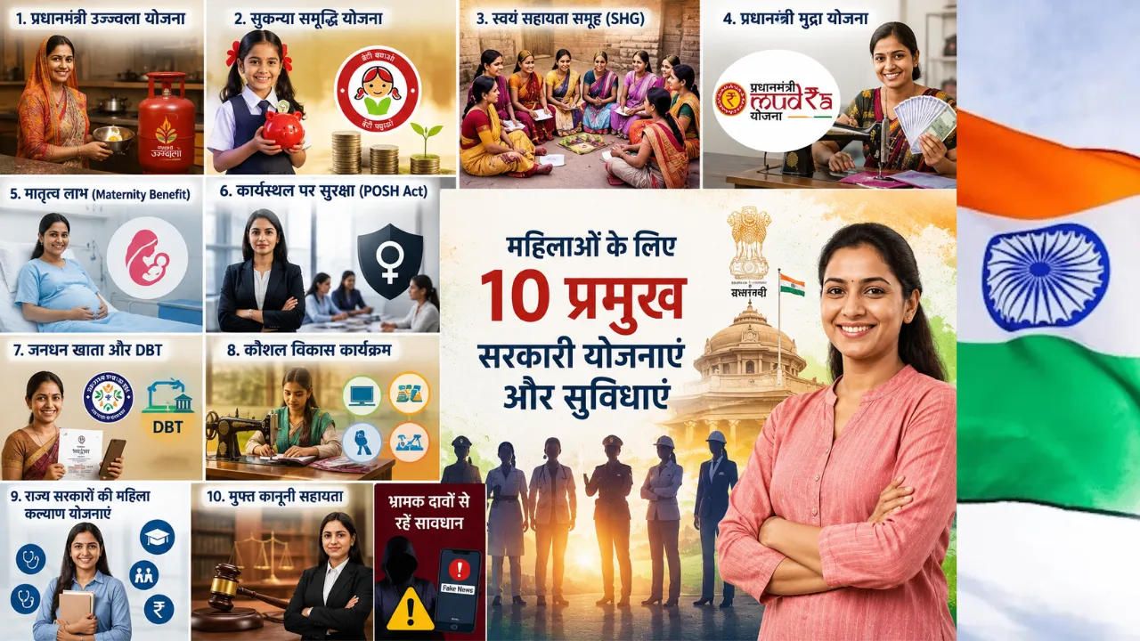 महिलाओं के लिए 10 बड़े सरकारी फायदे: LPG से लेकर बिजनेस लोन और मुफ्त कानूनी मदद तक, जानिए किन योजनाओं का मिल सकता है लाभ