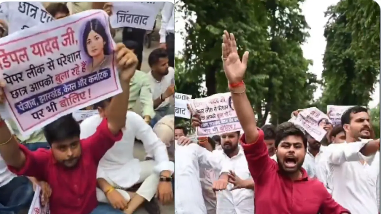 Students protest at Lucknow University over the paper leak issue (4)