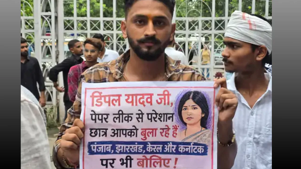 Students protest at Lucknow University over the paper leak issue