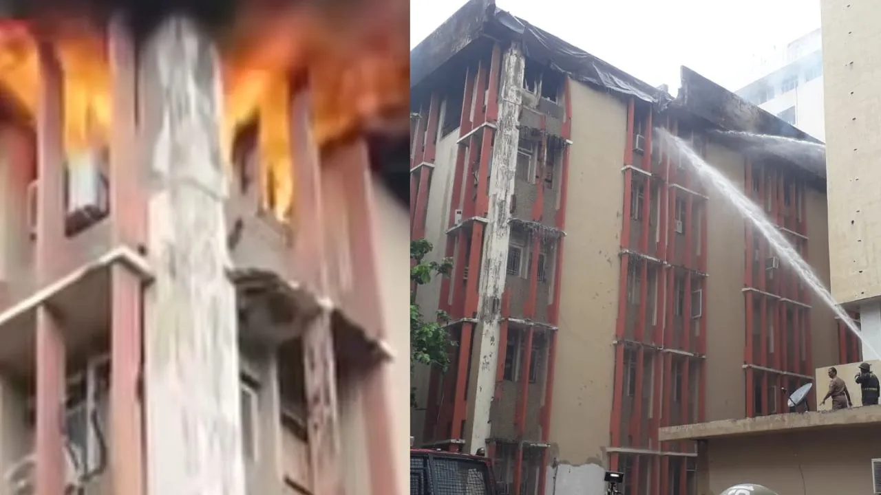  लखनऊ के जवाहर भवन में भीषण आग, चौथी मंजिल स्थित कैंटीन से उठीं लपटें