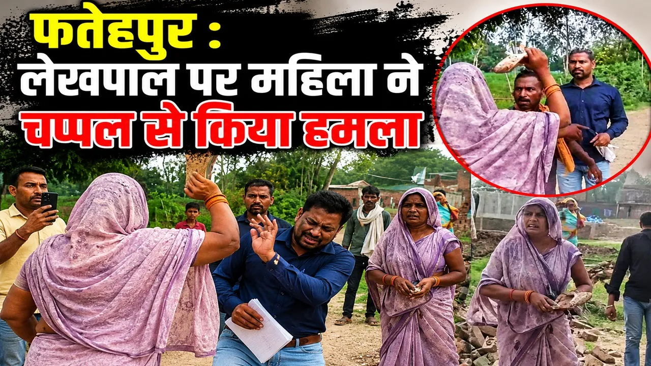 Fatehpur News : फतेहपुर में महिला ने लेखपाल पर चप्पल से किया हमला, मची अफरातफरी, जानें मामला