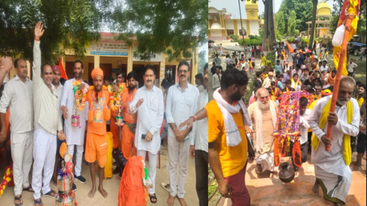 Barabanki News : 51 लीटर जल लेकर औसानेश्वर निकले कांवरिए, 300 भक्तों की कांवड़ यात्रा में गूंजे ‘बम भोले’ के जयकारे