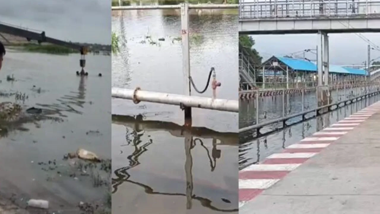 प्रयागराज में बारिश का रौद्र रूप! रामबाग स्टेशन के तीनों प्लेटफॉर्म पानी में डूबे, ट्रेनों का संचालन बंद; रिवरफ्रंट पर कार बही