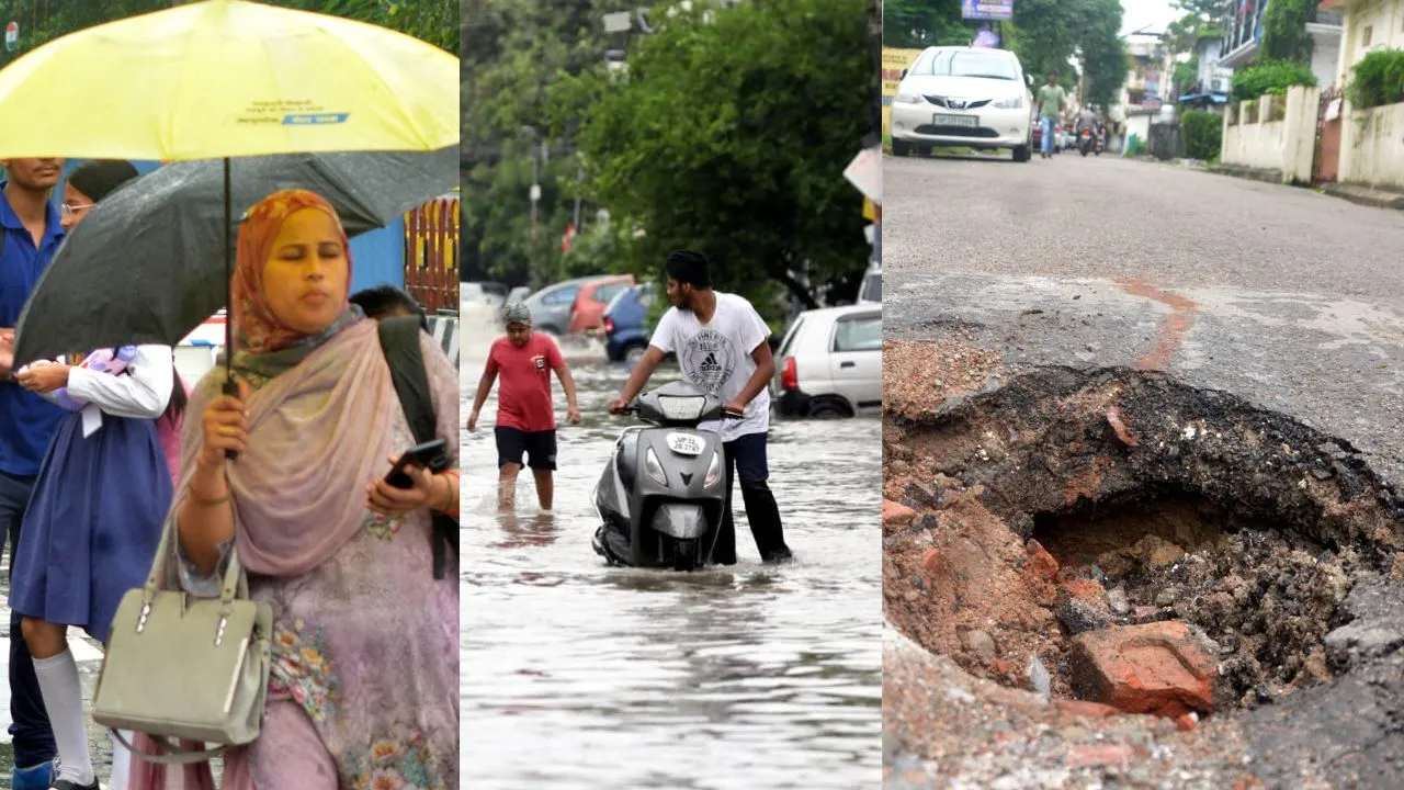  लखनऊ में जोरदार बारिश से सड़कें-गलियां जलमग्न, विकास नगर में धंसी सड़क; कई अंडरपास भी डूबे