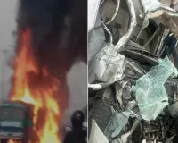 पुणे में भीषण हादसा : दो कंटेनर ट्रक के बीच फंसी कार के उड़े परखच्चे, छह लोगों की मौत, 10 घायल 