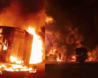 ऑयल टैंकर पलटते ही बनी आग का गोला:  25 किमी लंबा जाम, कड़ी मशक्क्त के बाद आग पर फायरफाइटर ने पाया काबू 