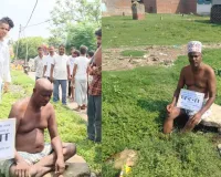 सालों से जाम नाले की सफाई को लेकर ग्रामीण का अनोखा विरोध,  सिर मुंडवाकर अर्धनग्न धरने पर बैठा, प्रशासन ने शुरू कराई सफाई