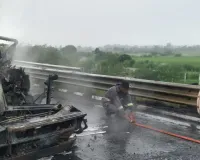 Auraiya News: बुंदेलखंड एक्सप्रेसवे पर भीषण हादसा, ट्रक से टकराकर डंपर में लगी आग; चालक झुलसा