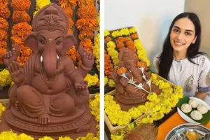 गणपति बप्पा को पहली बार अपने घर लाईं मानुषी छिल्लर, इस अंदाज में किया स्वागत