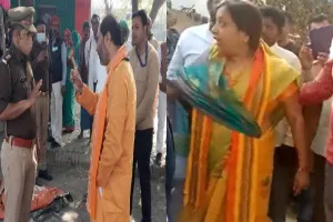 यूपी चुनाव: बलिया में मंत्री उपेन्द्र तिवारी की दारोगा से हुई बहस तो भाजपा प्रत्याशी केतकी सिंह पर धक्का-मुक्की का आरोप