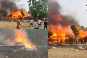 बहराइच: अज्ञात कारणों से लगी आग, सूचना के बाद भी नहीं पहुंची दमकल विभाग की टीम