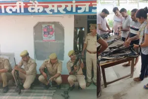 बहराइच: पुलिस लाइन परेड ग्राउंड में दंगा नियंत्रण के लिए किया गया पूर्वाभ्यास
