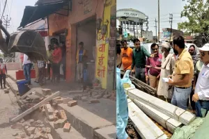 मुरादाबाद : नगर निगम की टीम ने गांगन चौराहा से नया गांव तक हटाया अतिक्रमण, नोकझोंक