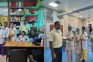 लखनऊ: एसजीपीजीआई की नर्सों ने मांगे न पूरी होने पर काला फीता बांधकर जताया विरोध