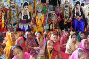 बहराइच: शिव कथा सुनने के लिए पहुंच रहे श्रद्धालु, झांकी भी सजी