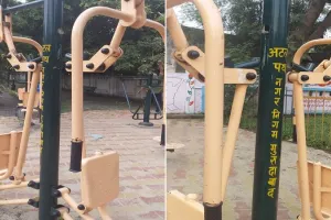 मुरादाबाद : अटल पथ पर बने ओपन जिम में रखरखाव के अभाव में उपकरण टूटे