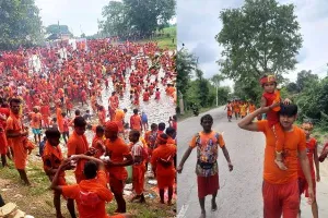 गोंडा: घाट से लेकर सड़क तक सब कुछ भगवामय, 10 लाख श्रद्धालु सरयू से जल भरकर चले भोले के दरबार