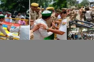 बिजनौर में किसानों का धरना-प्रदर्शन, बैरिकेडिंग हटाने पर पुलिस से हुई नोकझोंक, किसान नेता बोले-मांगे पूरी होने तक करेंगे प्रदर्शन