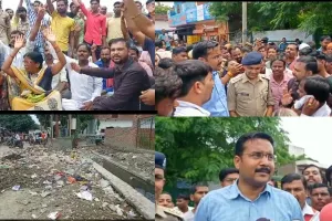 उन्नाव में खराब सड़क को लेकर धरने पर बैठे मोहल्ले वासी