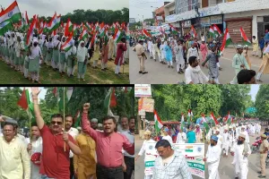 बहराइच: तिरंगा लेकर शहर भ्रमण पर निकले मदरसे के छात्र