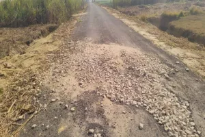 अयोध्या: दो महीने में ही उखड़ गई सड़क, ग्रामीणों ने DM से की शिकायत  