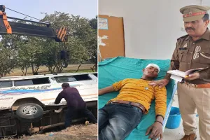 मुरादाबाद: जम्मू से मजदूरों को लेकर रायबरेली जा रही बस पलटी, बाल-बाल बचे श्रमिक