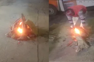 मुरादाबाद : रोडवेज बस अड्डे पर जलाया गया अलाव, बढ़ती ठंड को लेकर की जा रही व्यवस्था