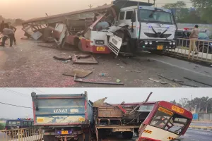 अमरोहा : हाईवे किनारे खड़े डंपर में घुसी रोडवेज, बस के उड़ गए परखच्चे...कई यात्री घायल