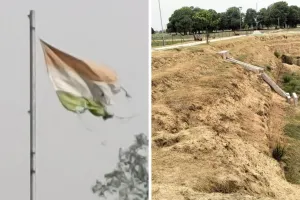 Auraiya: सूखा पड़ा है अमृत सरोवर, तिरंगा झंडा भी फट गया; सोशल मीडिया पर वीडियो हुआ वायरल 