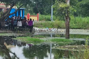 शाहजहांपुर: तीन दिन से तालाब में दिख रहा मगरमच्छ...दहशत में लोग, पकड़ने के लिए लगाया गया पिंजरा