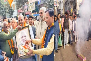 लखीमपुर खीरी: दिल्ली और मिल्कीपुर की जीत पर भाजपाइयों ने मनाया जश्न