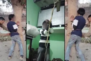अमरोहा: तालिबानी सजा का VIDEO...मोबाइल चोरी के शक में पहले पेड़ से बांधकर पीटा, फिर पंखे से लटकाया