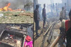 लखीमपुर खीरी : विष्णुपुर गांव में भीषण आग, 22 से अधिक घर जलकर राख...लाखों का नुकसान