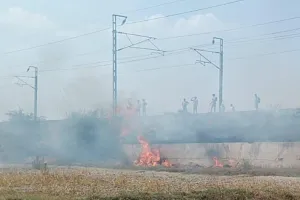  औरैया के न्यू अछल्दा रेलवे स्टेशन के पास घास फूस में लगी आग, मची अफरा-तफरी: बुझाने पर रेलकर्मियों ने ली राहत की सांस