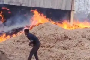 लखीमपुर खीरी: बंदर की करतूत से फैक्ट्री में लगी भीषण आग, कड़ी मशक्कत के बाद पाया काबू
