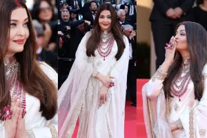 Aishwarya cannes look : ऐश्वर्या राय का जलवा, रेड कार्पेट पर बनारसी साड़ी, लाल सिन्दूर और नमस्कार करती अदाकारा 