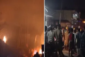 लखीमपुर खीरी: टेंट हाउस गोदाम में भीषण आग से अफरा-तफरी...10 लाख का सामान बना राख  