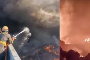 मुरादाबाद: दमकल की 14 गाड़ियों ने सुबह 5 बजे तक पाया आग पर काबू, कपड़ा व्यापारियों को हुआ 5 करोड़ का नुकसान