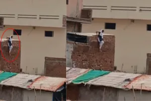 प्यार का अजब-गजब कारनामा, पति ने पत्नी को प्रेमी संग पकड़ा... तो होटल की 12 फुट ऊंची छत से कूदी महिला, देखें वीडियो