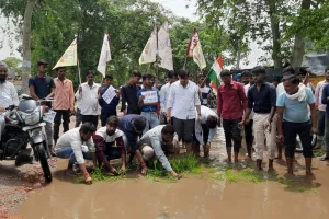 गोंडा की बदहाल सड़कें, परेशान हो रहे लोग, छात्र पंचायत ने धान रोपाई कर जताया विरोध, देखें VIDEO