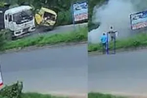 स्कूल वैन-डंपर में जोरदार टक्कर से 13 बच्चे घायल: टीचर समेत 13 बच्चे घायल ... कांवड़ियों ने की मदद, चालक की तलाश जारी