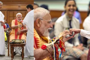स्कूली छात्राओं और ब्रह्माकुमारी बहनों के साथ PM मोदी ने मनाया रक्षाबंधन, बंधवाई कलाई पर राखी  