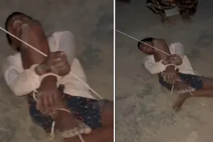 गोंडा में नाबालिग को चोरी के शक में रस्सी से बांधा, दबंग की पिटाई का वीडियो वायरल
