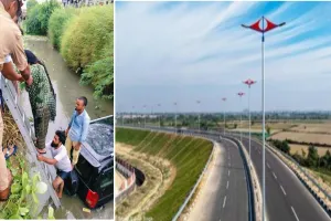 Lucknow : नाले में गिरी तेज रफ्तार स्कॉर्पियो, पुलिस-फायर ब्रिगेड ने बचाई तीनों की जान