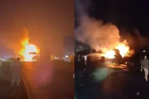 Rajasthan Truck Fire: जयपुर-अजमेर राजमार्ग पर गैस सिलेंडर से भरे ट्रक में लगी आग, एक के बाद एक हुए कई धमाके