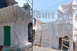 UP : शाहजहांपुर में लाट साहब के जुलूस को लेकर तिरपाल से ढक दिए गए धार्मिक स्थल