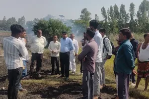 भूसा बनाने की मशीन से निकली चिंगारी,  22 बीघा गेहूं की फसल राख, एसडीएम ने लिया जायजा